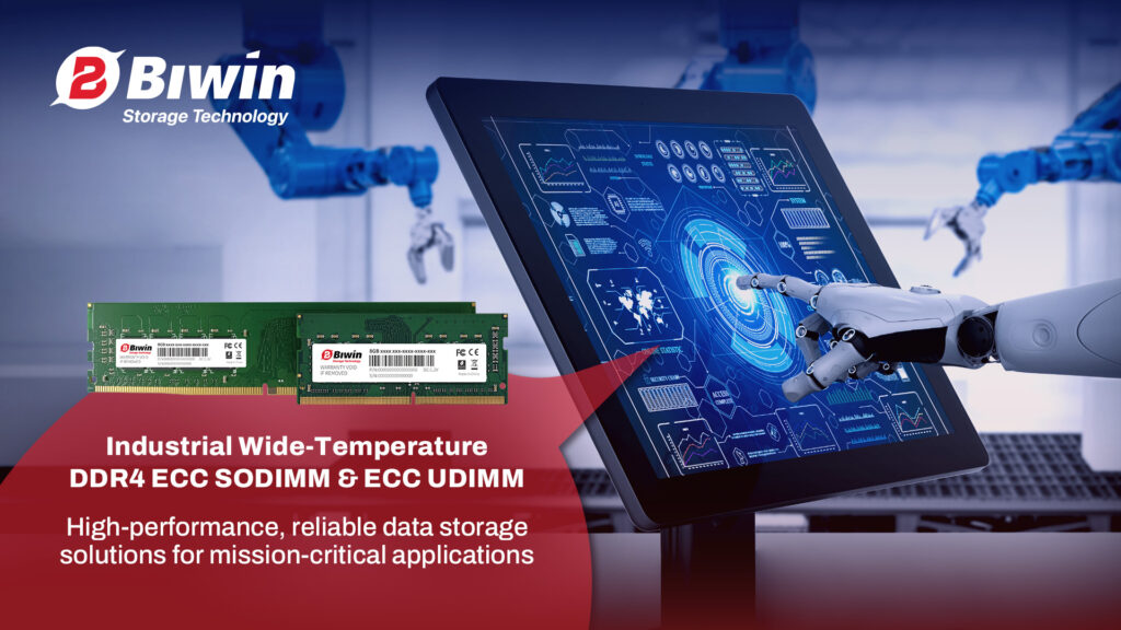 BIWIN industrial wide-temperature DDR4 ECC SODIMM and ECC UDIMM memory modules